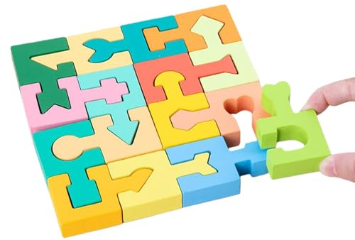 Pussel för | 16 träbitar - matchande geometriskt formspel, pussel för pojkar och flickor från 4 till 6 år | Lärande förskola aktivitetsleksak hemma, i skolan