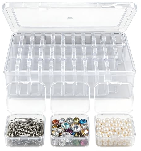 30Pcs Plastic Diamond Art Bead Storage Box, Craft Storage with Hinged Lid