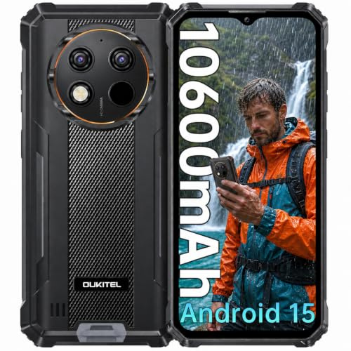 OUKITEL G1S Rugged Smartphone, Android 15,16GB+128GB, 10600mAh Battery Unlocked, 6.52-inch HD+ Display, IP68 Outdoor Phone, Dual SIM, NFC, OTG, 1TB Expandable