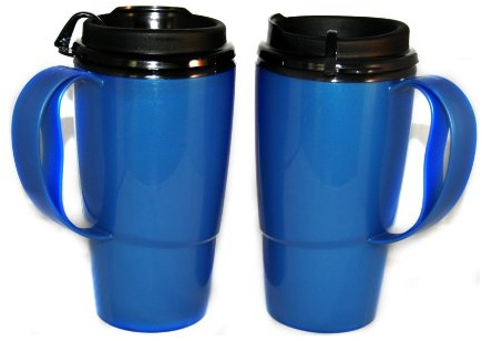 GAMA Electronics 2 Insulated ThermoServ Coffee Mugs 16 oz. Blue