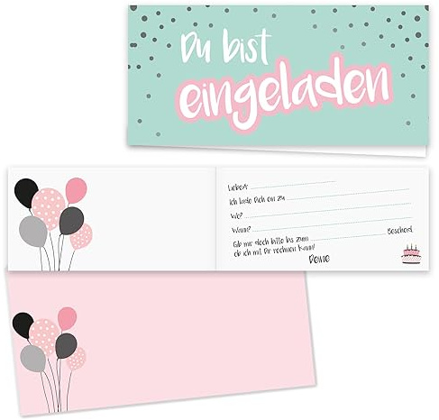 younikat 15 Stück Einladungskarten 98 x 210 mm grün - dv514 | mit Umschlägen, zum Ausfüllen, Einladungs-set, matte Oberfläche, mit Lückentext