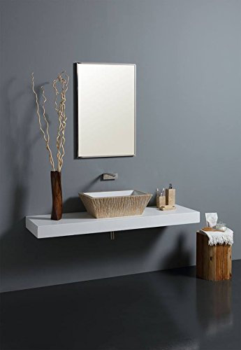 Lavandino Lavabo Appoggio/Sospeso Rettangolare Pietra Travertino Venato Ceramica 60x40 cm (Effetto marmo travertino venato con vasca bianca)
