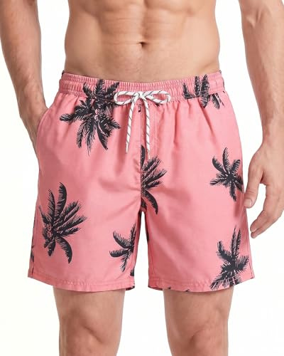 maamgic Shorts de Baño para Hombre Shorts de Playa Traje de Bañode Secado Rápido para Vacaciones Diseño a Rayas, Coco Naranja XL