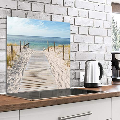 murando Glass Splashback for Kitchen Backsplash Cooker Protector | Tempered Glass Decorative Wall Art Panel Heat Resistant Graphic 60x60 cm / 24x24 Landscape Sea Beach Shore