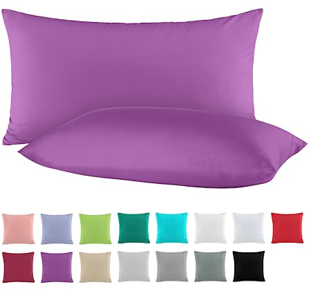 BaSaTex Baumwolle Renforcé Kissenbezug, 2er Pack, 40x60 cm, Lila | 100% Baumwolle, Öko_Tex Zertifiziert, Reißverschluss