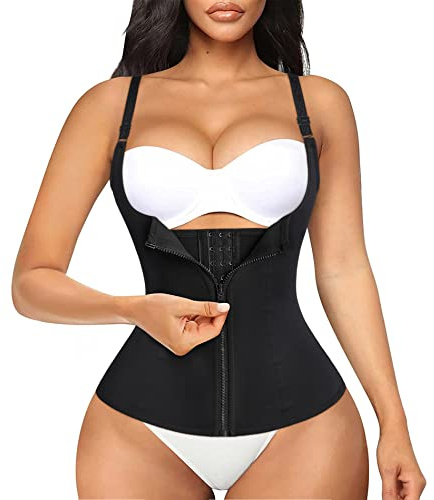 Bafully Womens Underbust Corset Waist Trainer Steel Boned Sport Workout Body Shaper Cincher Back Support (S, Black with adjustable straps)