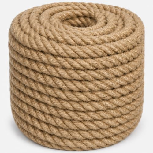 Corde torsadée de manille (1,9 cm x 15,2 m) en jute naturelle pour travaux manuels, balançoire, balustrade, décoration