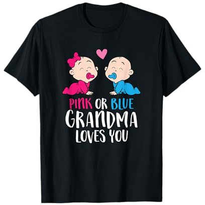 Révélation du sexe de la grossesse rose ou bleu « Grandma Loves You » T-Shirt