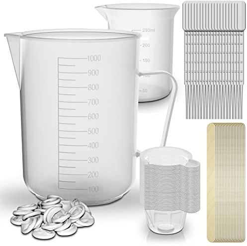 RE-GEN 112pc Mixing Measuring Kit - Includes Dispenser Cups, 250ml Beaker, 1ltr Jug, Pipettes, Spatulas, Finger Cots | Ideal for Mixing Pouring Paint Epoxy Resin Oils Liquids, DIY, Arts & Crafts, Lab