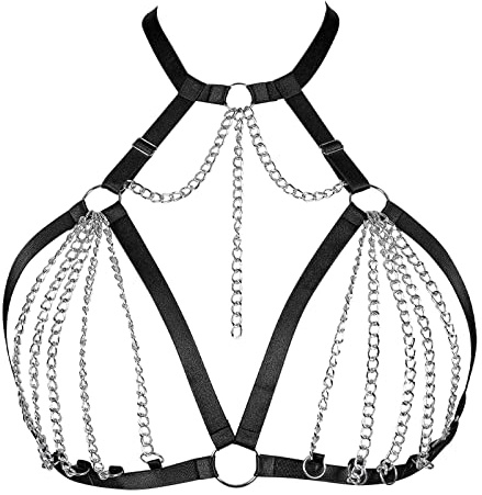 PETMHS Damen Body Harness Dessous Riemchen Brustkäfig Harness BH aushöhlen Körper Punk Gothic Charm Tops Gürtel Rave Kleidung (Schwarz163)