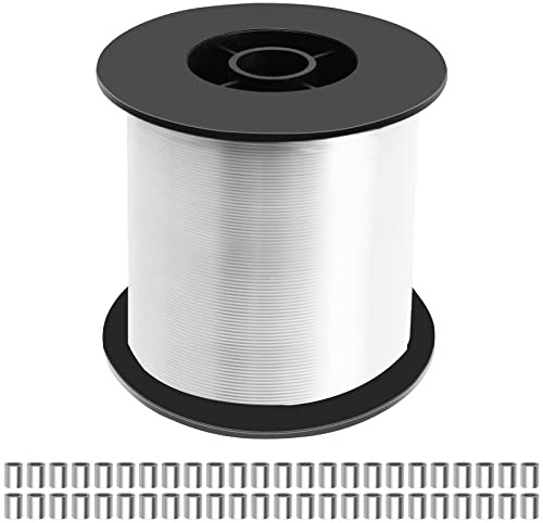 250M Nylon Snöre Garn för Hängande Dekoration Transparent Fiske Garn med 100 Aluminium Crimp Cuffs, Nylon Garn För Att göra Armband DIY Rope Hängen Tjock 0,8mm Max belastning 25kg