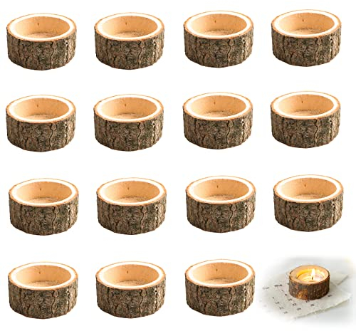 Lot de 15 Bougeoir Bois Bougeoir Chandelier Naturel Support pour Bougie Chauffe-Plat pour Decoration Mariage Champetre,Saint-Valentin,Maison, Fête, Bar