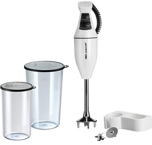 ESGE-Zauberstab E 120, 6-teiligs Komplettset, 120 W Stabmixer mit Zubehör | Set enthält: Pürierstab, 2 Becher 600 & 400 mL, Multimesser, Schlagscheibe & Wandhalterung - robuster AC-Motor, Swiss Made