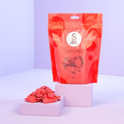 Super Streusel SuperDrops Rot - Cake Melts Candy Melts Kuchenglasur (300g) | Deko Melts für Cake Pops, Fondant Icing, Kuvertüre & Zuckerguss, rote Lebensmittelfarbe zum Schreiben