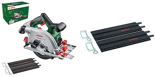 Bosch Akku-Kreissäge UniversalCirc 18V-53 & DIY 2x Führungsschiene aus Kunststoff mit Schraubzwingen (für PKS 55A/66A/66AF, 2x 350 mm, Zubehör Kreissägen)