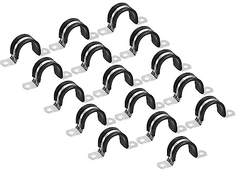 sourcing map 16Stück 27mm(1-1/8) Rohrschellen Kabel Klemme Kabelschellen Edelstahl Gummi Gepolstert Schlauch Klemme U-förmige Metallklemmen Rohrhalter für Rohr Leitung Draht