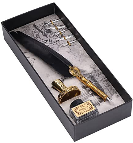 TOPINCN Federstift, Stifthalter, Signature-Stift, Federstift-Set, Bestreutes Gold, Füllfederhalter, Geschenkbox, Dip-Pen, Europäischer Stil, Vintage-Feder (Schwarz)
