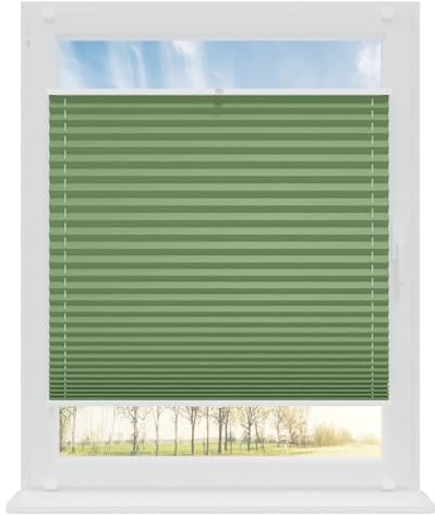 RENA Plissee ohne Bohren Rollos für Fenster | Faltrollos für Fenster & Tür | Plisseerollo nach Maß Verdunkelung | Fenster Rollos für Innen | Jalousie Grün 80x200 cm
