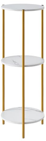 PCGAGA Corner Table, 90cm Tall Side Table, Plant Stand Cake Stand - White Marble-Like, 3 Shelves, Round