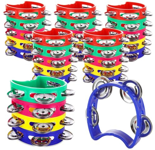 LDXDRU 30Pcs Tambourines for Adults, Colored Plastic Tamborines with 4 Bells, Tambourines Musical Instrument, Handheld Percussion Drum Tambourine for Church, Birthday, Christmas, Party, KTV