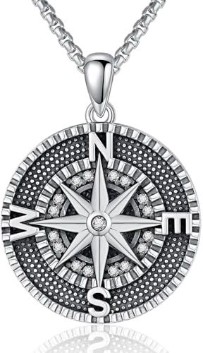 TwoAnts Kompass Kette 925 Sterling Silber Graduierung Reise Anhänger Halskette Inspirational Schulabschluss Schmuck Geschenke für Herren Damen