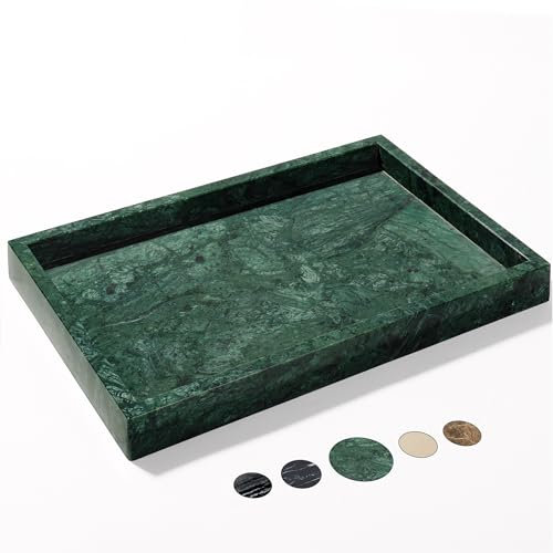 YMXYJM Real Natural Marble Tray for Bathroom, Genuine Marble Stone Vanity Tray, Luxury Storage Trays for Kitchen, Vanity, Home Decor, Dresser, Non-Resin/Non-Ceramic, 12x 8x 1.2, Dark Green