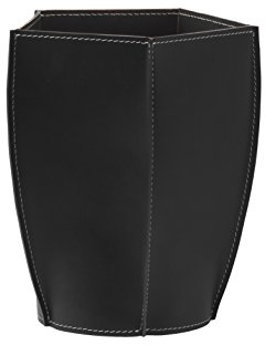 LIMAC Design POLIGONO Papierkorb aus Leder, Eleganter Papierkorb und Mülleimer im modernen Design, Abfalleimer für Zuhause, Büro, Hotel, Hergestellt in Italien. (Schwarz)
