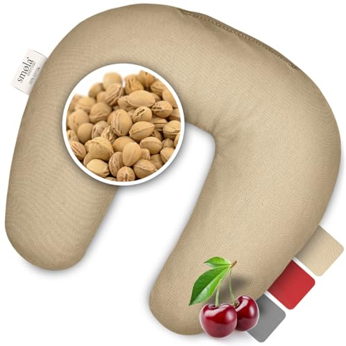 smøla Cojín de huesos de cereza para microondas I 27 x 25 cm cojín cervical para calentar I Cojín térmico 100 % algodón I 500 g huesos de cereza I Cojín cervical natural, bolsa de agua caliente