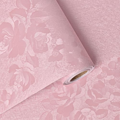 Lativo Pink Wallpaper Silk Embossed Floral Pink Contact Paper Peel and Stick 118inL 17.7inW Self Adhesive Wallpaper for Bedroom Kids Room Decor Nursery Textured Flower Contact Paper for Cabinets Liner
