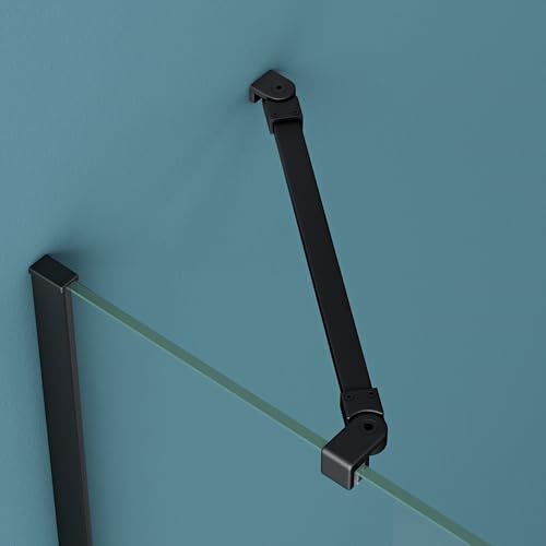 Mai & Mai Haltestange Duschwand Duschabtrennung Duschglaswand aus Aluminium | Schwarz Stabilisator für Walk in Dusche | um 180°schwenkbar für 6-10 mm Glasstärke | Form: Rechteckig