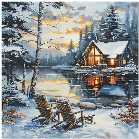51buyoutgo Kreuzstich Set Vorgedruckt Landschaft Fluss Stickvorlagen Stickbilder Vorgedruckt Kreuzstich Stickpackungen Stickpackung Cross Stitch Embroidery Kit Stickset Sticken Set Erwachsene Anfänger