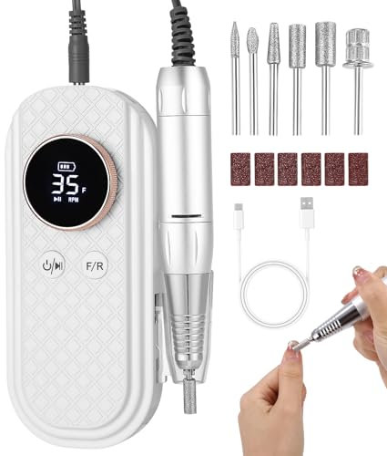 Ponceuse pour Ongles Portable Professionnelle 35000 RPM,Lime à Ongles Electrique Rechargeable pour Enlever et Polir le Gel Acrylique Ongles,Ongles Kit de Salo,Nail Drill,limes a ongles electrique