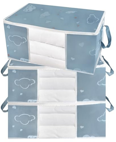 Zythrem 3 Piezas Cajas Almacenaje Ropa, 50L Bolsa de Almacenamiento Ropa de Tela no Tejida, Plegable Bolsa de Almacenamiento Organizador Edredones, Mantas, Ropa de Cama (Azul)