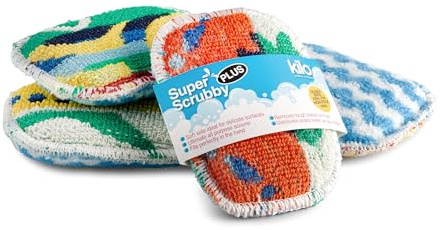 Kilo Non Scratch Washing Up Super Scrubby Sponge/Scouring Pad, Double Sided Eco Freindly Cotton Mini Cleaning Cloth Scourer (Set of 4)