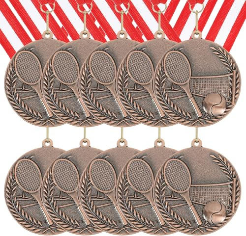 sourcing map Tennis-Medaillen 7,9 cm, Bronze-Auszeichnungsmedaillen mit Nackenband für Teamsportspiele, Wettbewerbe, Partygeschenke, 10 Stück