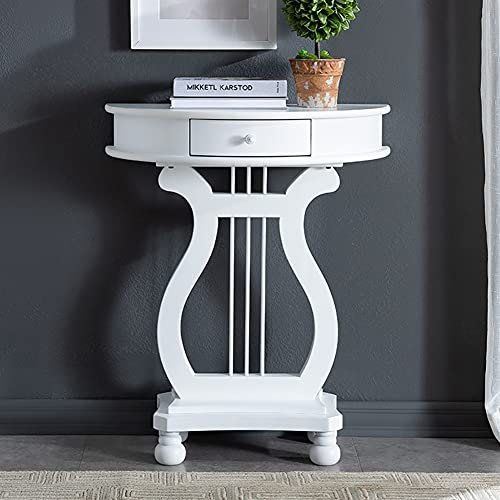 Snowflyk Mesa Consola semicircular Moderna de Madera de Cerezo con Base Rectangular para Espacios pequeños Harp (Blanco)