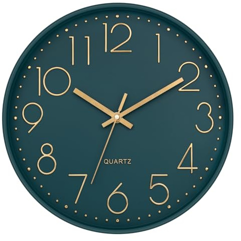 Lumuasky Wall Clock,Battery Operated Modern Analog Silent Non-Ticking Decorative Emerald Clock for School Office Classroom Bedroom Kitchen Living Room Nursery Decor (12 inch)