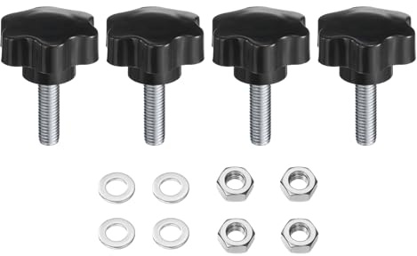 QUARKZMAN 4 Stück Sterngriffschraube M10 x 35mm mit Muttern Unterlegscheiben, Sterngriff Rändelschraube Verzinkter Kohlenstoffstahl 48mm Sterngriffmutter Klemmhebel für Maschinen Gerät