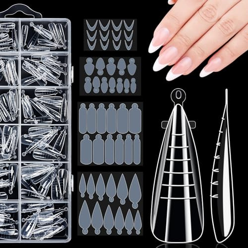 Becellen 120 Piezas Moldes Uñas Set, Transparente Manicura Extensión con 48 Película Kit Moldes Uñas Duales Acrilicas Stiletto Nail Mold Polygel Moldes Uñas para Manicura Arte Uñas
