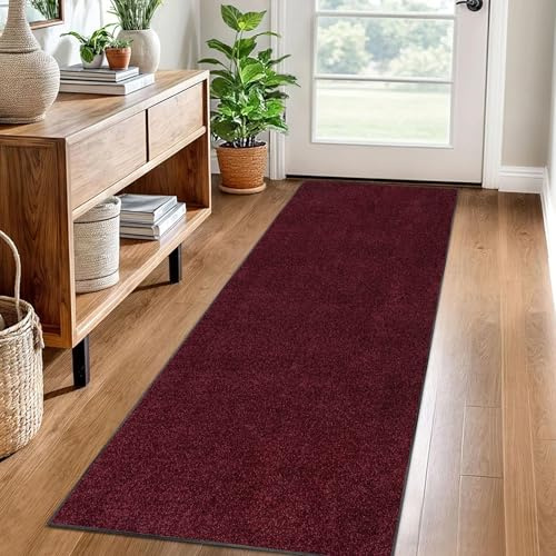 Teppich Läufer Flur Küche rutschfest 60 x 350 cm Küchenteppich Waschbar Küchenläufer Flurteppich Fußmatte Flur Runner Teppiche Korridor Teppich Eingangsteppich Teppichläufer für Entryway Küche Rot