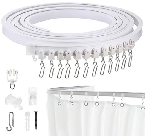 LOMUG Rail de rideau de plafond flexible, 5 m, montage au plafond, rail de rideau incurvé avec roulettes silencieuses pour l'intimité dans le salon et la salle de bain, séparateur de pièce