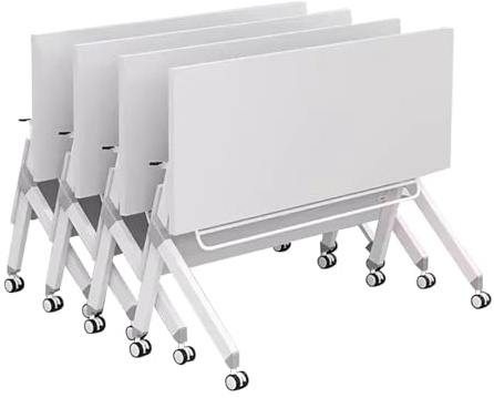 Lsoiup Moderner klappbarer Konferenztisch mit Rollen | Weiße Schreibtischplatte aus Holz | Tragbarer klappbarer Besprechungstisch für Büro, Schulungsräume und Klassenzimmer | 120 x 60 x 75 cm