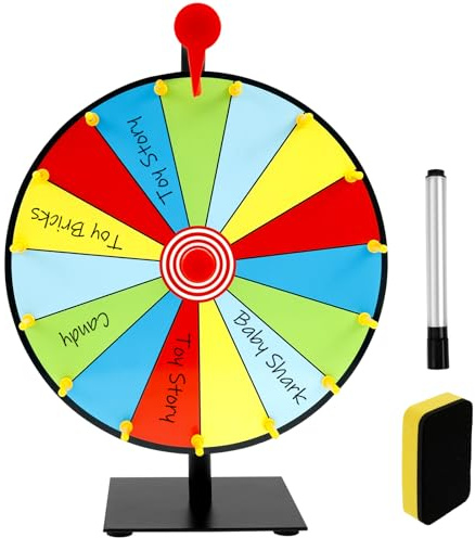 harupink Glücksrad 30cm,Preisrad mit Trocken Abwischbarem Stift und Markern,Prize Wheel zum Selbstgestalten,Roulette-Rad für Messeparty Karneva(15 Gitter)