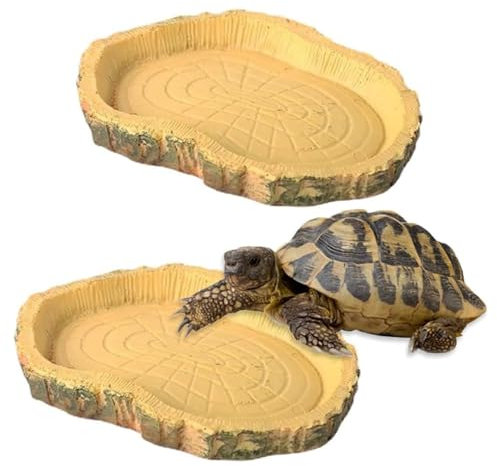 2 Ciotole per Acqua e Cibo Rettili - Accessori per Tartarughe, Gechi, Lucertole e Anfibi - Ciotole Piatte per Alimentazione e Idratazione
