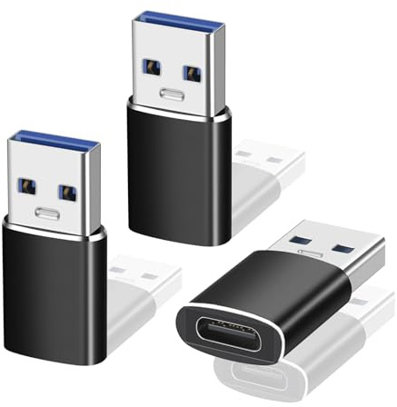 Luntak USB to USB C Adapter 3Pack, Type C Female to USB A Male (Black) | Converter for iPhone 17/17 Air/16/16e/15 Pro Max, AirPods 4/Pro 3, iPad Mini 7, iWatch 11,Galaxy S26 and More USB-C Devices