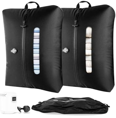 AIDONS Vacuum Bags with Pump for Travel - IP67 Waterproof Reusable Compression Space Saver Bag for Luggage, Rucksack, Backpack, Suitcase(2PC+ Pump)
