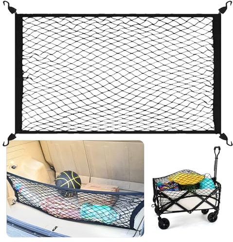 EDLMKM CCar Cargo Net, Adjustable Elastic Car Boot Mesh 60x40cm, Stretchable Elastic Nylon Storage Net for Car Boot, Single-Layer Luggage Fixed Organizer With 4 Hooks for Automotive Van SUV Pickup