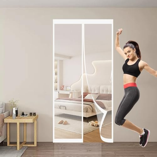 Mosquitera Magnetica para Puerta 84 x 184 cm sin Taladrar Cortina Mosquitera Exterior Cierre Automático Ventanasmagnetica para Correderas, Garaje O Patio, Blanco