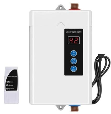 QZCX Chauffe Eau Electrique, Chauffe-Eau Électrique sans Réservoir 3000W, Chauffe-Eau Instantané avec Télécommande, Écran Tactile LCD,pour Cuisine, Salle de Bain, Lavage(Blanc)