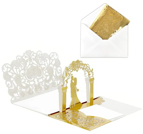 ZSSZD Wedding Greeting Cards, Pop-up Cards with Envelopes, 3D Wedding Invitation Note, Engagement Invitation Note, for Valentine's Day, Anniversaries, Blessings, Invitations, Gifts